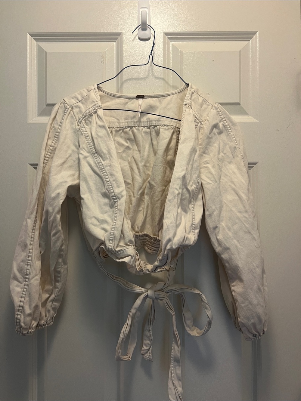 Free People Cropped Tie-Front Jacket in Ivory